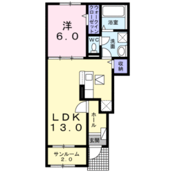 １LDK＋サンルーム間取